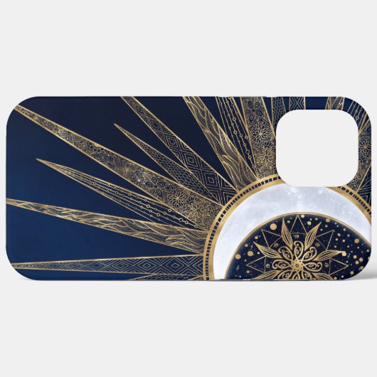 Elegant Blue Gold Sun Moon Mandala Case-Mate iPhone Hülle (Rückseite (Horizontal))