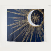 Elegant Blue Gold Sun Moon Mandala Wandteppich (Vorderseite (Horizontal))