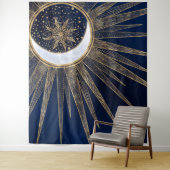 Elegant Blue Gold Sun Moon Mandala Wandteppich (Beispiel)