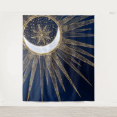 Elegant Blue Gold Sun Moon Mandala Wandteppich (Vorderseite)