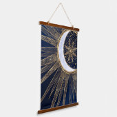 Elegant Blue Gold Sun Moon Mandala Wandteppich Mit Holzrahmen (Gewinkelt)