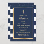 Elegant Blue Gold Taufe Einladung (Vorne/Hinten)