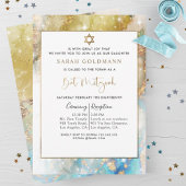 Elegant Blue Gold und Silver Celestial Bat Mitzvah Einladung