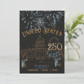 Elegant Blue & Gold US 250 Capitol Einladung (Stehend Vorderseite)