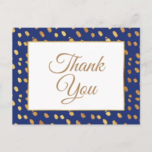Elegant Blue Gold Vielen Dank Postkarte (Vorderseite)