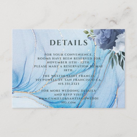 Elegant Blue & Gold Wedding Enclosure Card  Begleitkarte (Vorderseite)