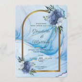 Elegant Blue & Gold Wedding Invitation Einladung (Vorderseite)