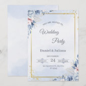 Elegant Blue & Gold Wedding Invitation Einladung (Vorne/Hinten)