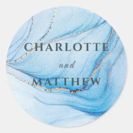 Elegant Blue & Gold Wedding Invitation  Runder Aufkleber