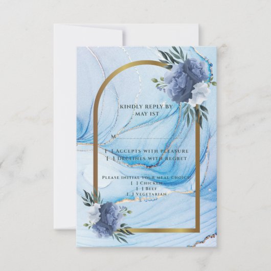 Elegant Blue & Gold Wedding RSVP Card  (Vorderseite)