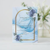 Elegant Blue & Gold Wedding RSVP Card  Karte (Stehend Vorderseite)