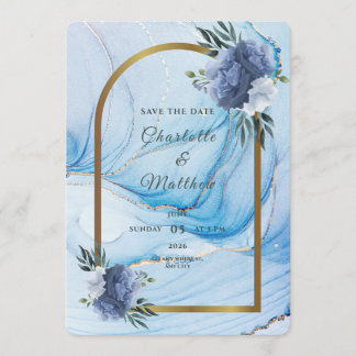 Elegant Blue & Gold Wedding Save the Date 