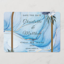 Elegant Blue & Gold Wedding Save the Date 