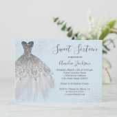 Elegant Blue Gown 16 . Geburtstag Einladung (Stehend Vorderseite)