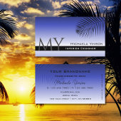 Elegant Blue Gradient Palm Leaf Monogram Einfach Visitenkarte