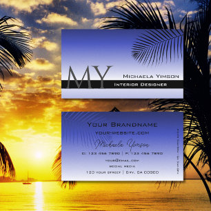 Elegant Blue Gradient Palm Leaf Monogram Einfach Visitenkarte