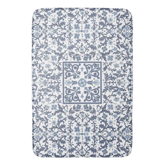 Elegant Blue Graphic Floral Pattern Badematte (Vorderseite Vertikal)