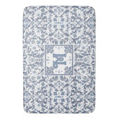 Elegant Blue Graphic Floral Pattern Monogram Badematte (Vorderseite Vertikal)