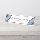Elegant Blue Gray Agate Geode Desk Name Plate Schreibtischnamensplakette (Vorderseite )