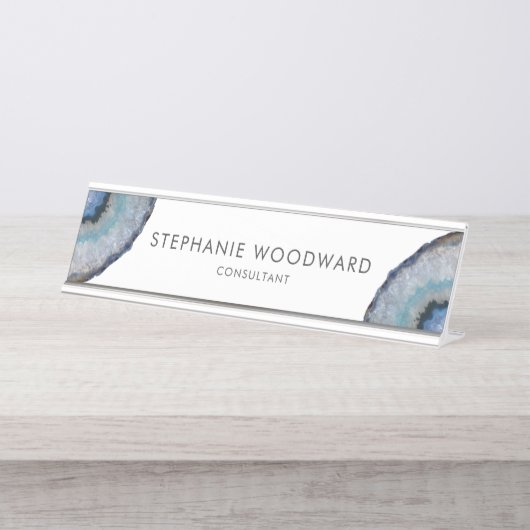 Elegant Blue Gray Agate Geode Desk Name Plate Schreibtischnamensplakette (Vorderseite )