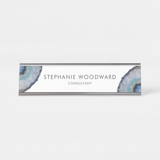 Elegant Blue Gray Agate Geode Desk Name Plate Schreibtischnamensplakette (Vorderseite )