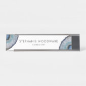 Elegant Blue Gray Agate Geode Desk Name Plate Schreibtischnamensplakette (Vorderseite )