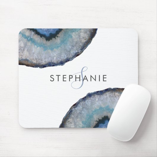 Elegant Blue Gray Agate Geode Monogram Mousepad (Mit Mouse)