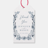 Elegant Blue Gray Blumenreath Wedding Vielen Dank Geschenkanhänger (Vorderseite)