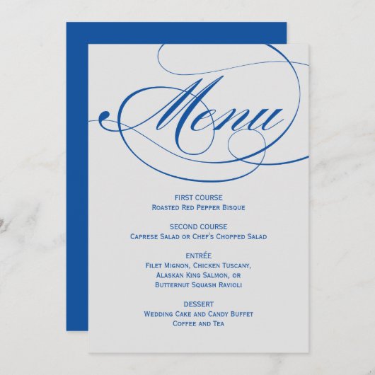 Elegant Blue Gray Calligraphy Script Wedding Menükarte (Vorne/Hinten)