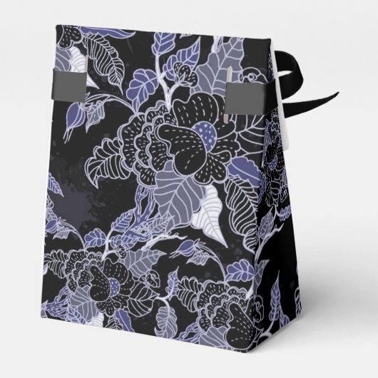Elegant Blue & Gray Dark Floral Zelt Favor Box Geschenkschachtel (Rückseite)