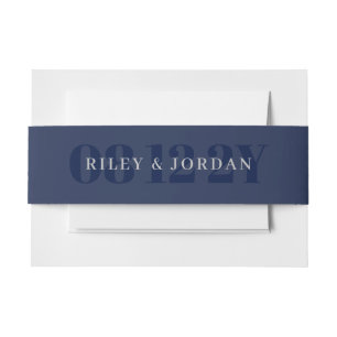 Elegant Blue Gray Date & Names Wedding Einladungsbanderole
