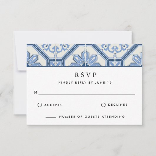 Elegant Blue Greece Tile Wedding Dankeskarte (Vorderseite)