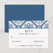 Elegant Blue Greece Tile Wedding Dankeskarte (Vorne/Hinten)