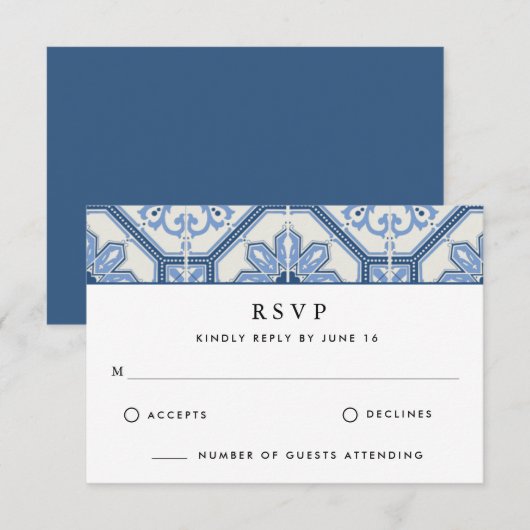 Elegant Blue Greece Tile Wedding Dankeskarte (Vorne/Hinten)