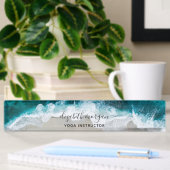 Elegant Blue Green Beach Script Yoga Instructor Namensplakette