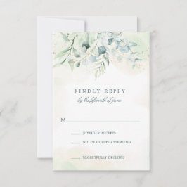 Elegant Blue Green Eukalyptus Greenerity Wedding RSVP Karte