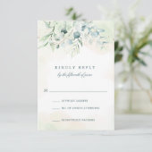 Elegant Blue Green Eukalyptus Greenerity Wedding RSVP Karte (Stehend Vorderseite)