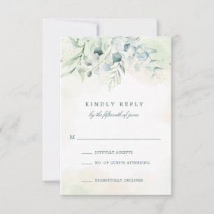 Elegant Blue Green Eukalyptus Greenerity Wedding RSVP Karte