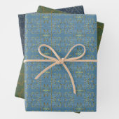 Elegant Blue Green Gold Frohe Weihnachts-Wrapping Geschenkpapier Set (Beispiel)