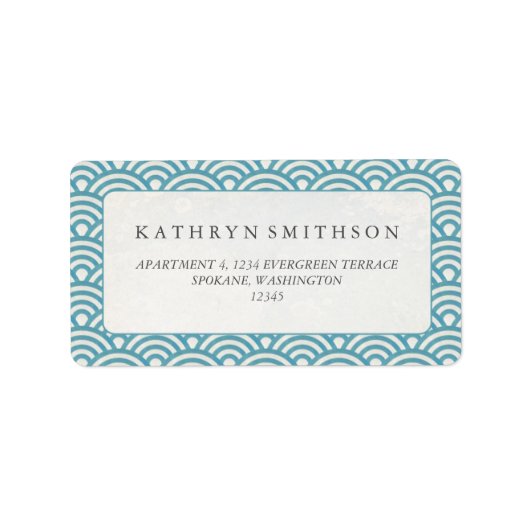 Elegant Blue Green japanische Seigaiha Waves Adressaufkleber (Vorne)