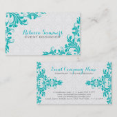 Elegant Blue Green Lace White Damasks Visitenkarte (Vorne/Hinten)