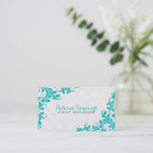 Elegant Blue Green Lace White Damasks Visitenkarte (Stehend Vorderseite)