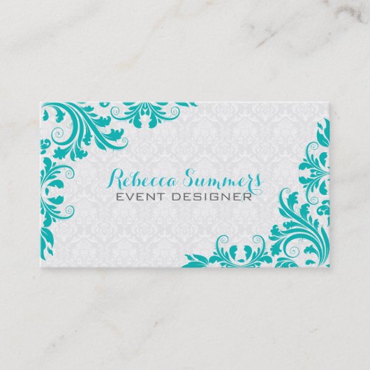 Elegant Blue Green Lace White Damasks Visitenkarte (Vorderseite)