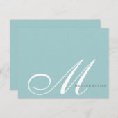 Elegant Blue Green Monogram Script Initial Mitteilungskarte (Vorne/Hinten)