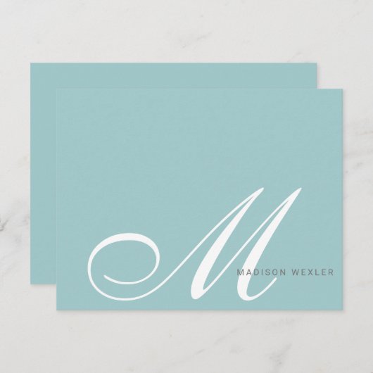 Elegant Blue Green Monogram Script Initial Mitteilungskarte (Vorne/Hinten)