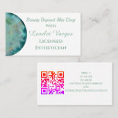 Elegant Blue Green Watercolor Östhetician & QR Visitenkarte (Vorne/Hinten)