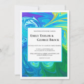 Elegant Blue Green Waves Abstrakt Art Wedding Einladung (Vorderseite)