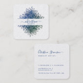 Elegant Blue Greenery Mandala Script Signature Quadratische Visitenkarte (Vorne/Hinten)