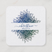 Elegant Blue Greenery Mandala Script Signature Quadratische Visitenkarte (Vorderseite)