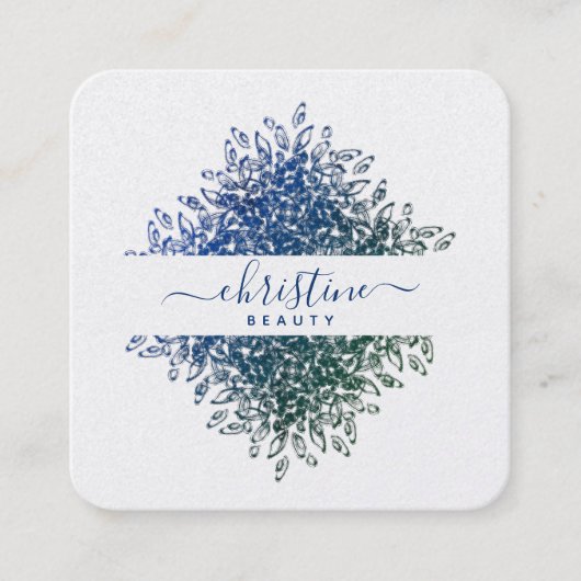 Elegant Blue Greenery Mandala Script Signature Quadratische Visitenkarte (Vorderseite)